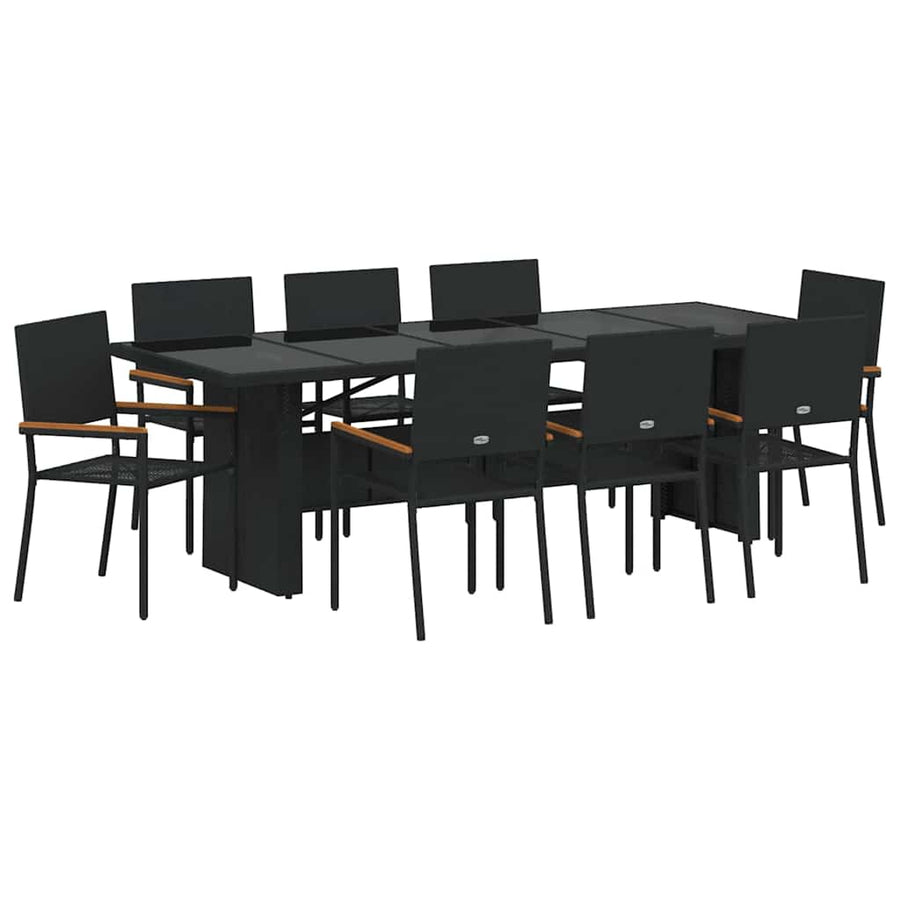Tuin Eetset 9 pcs Zwart Poly riet