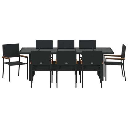 Tuin Eetset 9 pcs Zwart Poly riet