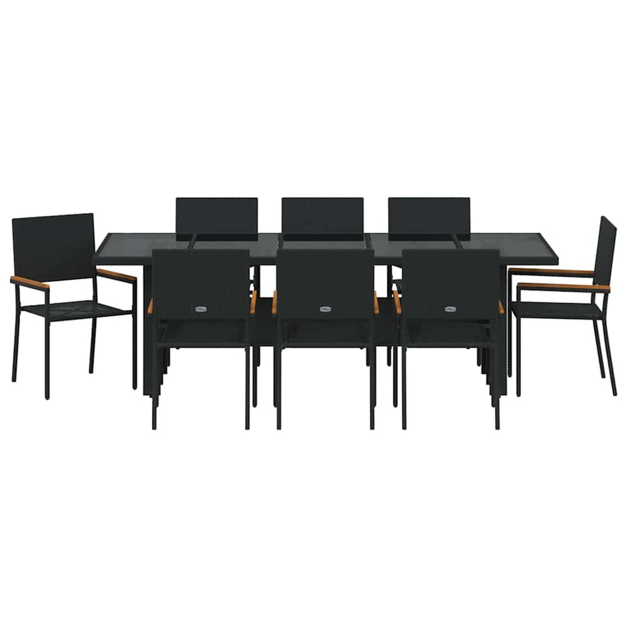 Tuin Eetset 9 pcs Zwart Poly riet