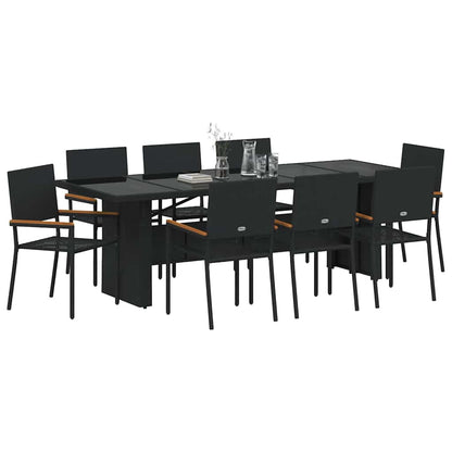 Tuin Eetset 9 pcs Zwart Poly riet