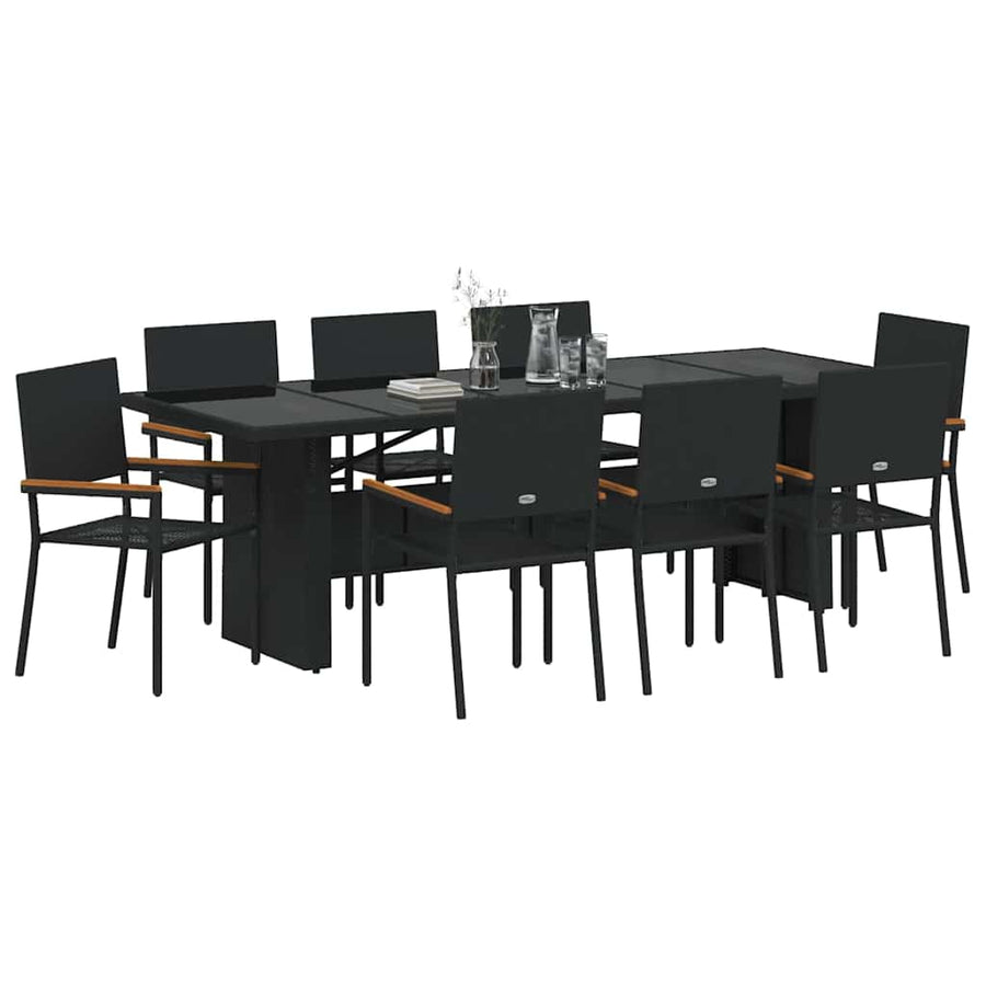Tuin Eetset 9 pcs Zwart Poly riet