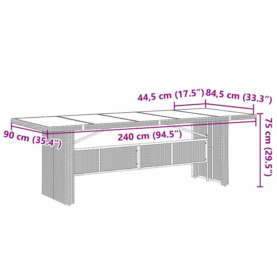 Tuin Eetset 9 pcs Zwart Poly riet