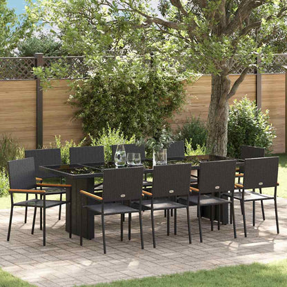 Tuin Eetset 11 pcs Zwart Poly riet