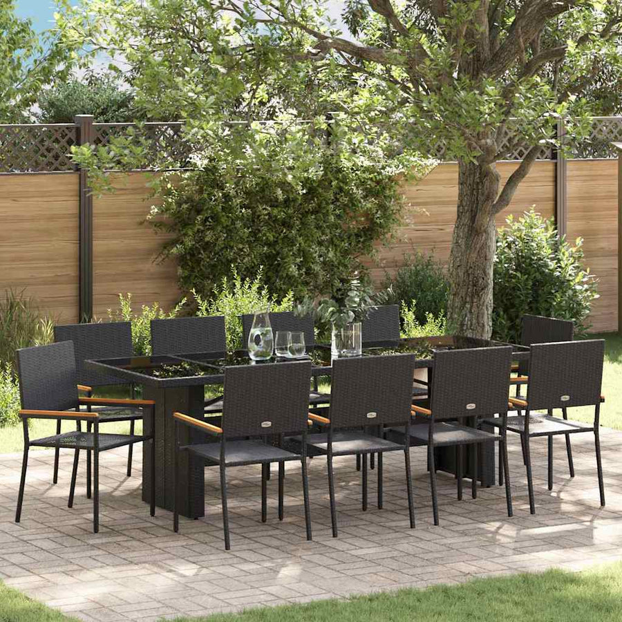 Tuin Eetset 11 pcs Zwart Poly riet