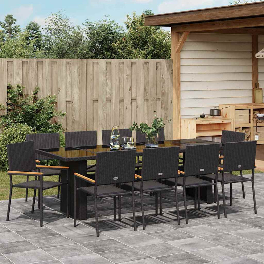 Tuin Eetset 11 pcs Zwart Poly riet