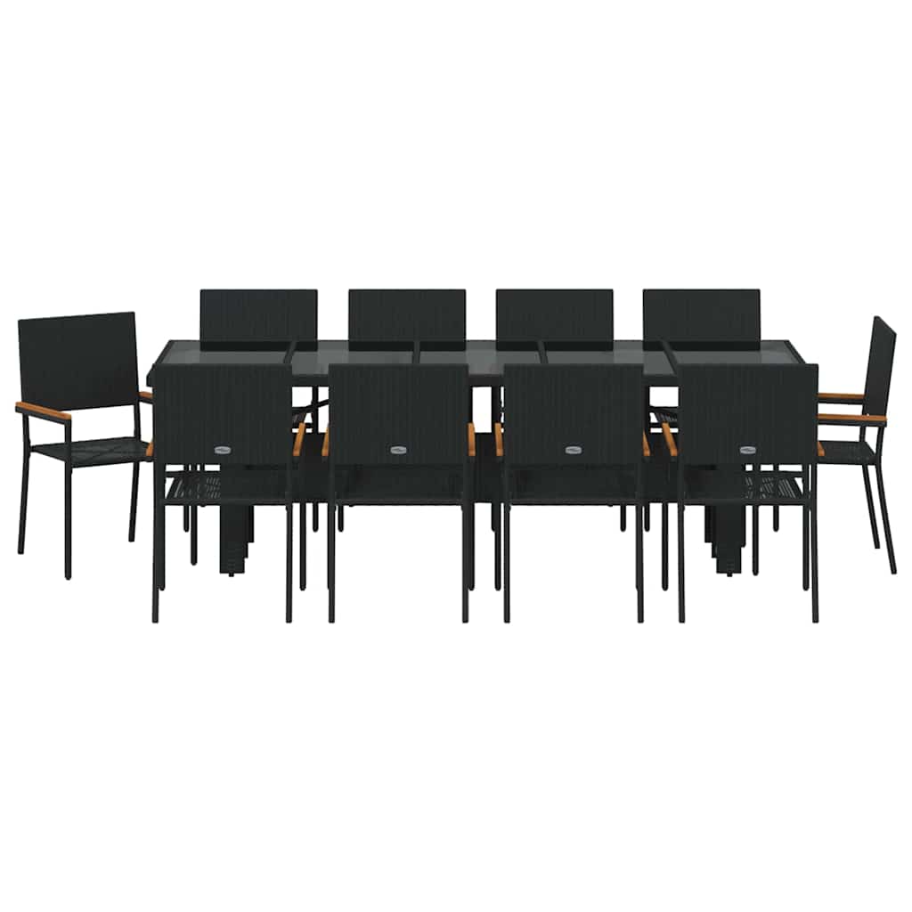 Tuin Eetset 11 pcs Zwart Poly riet