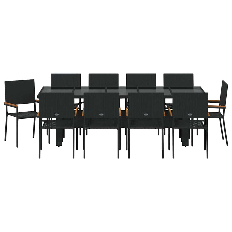 Tuin Eetset 11 pcs Zwart Poly riet