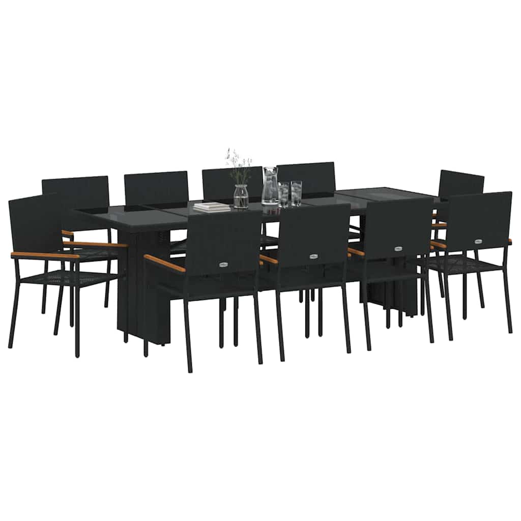 Tuin Eetset 11 pcs Zwart Poly riet