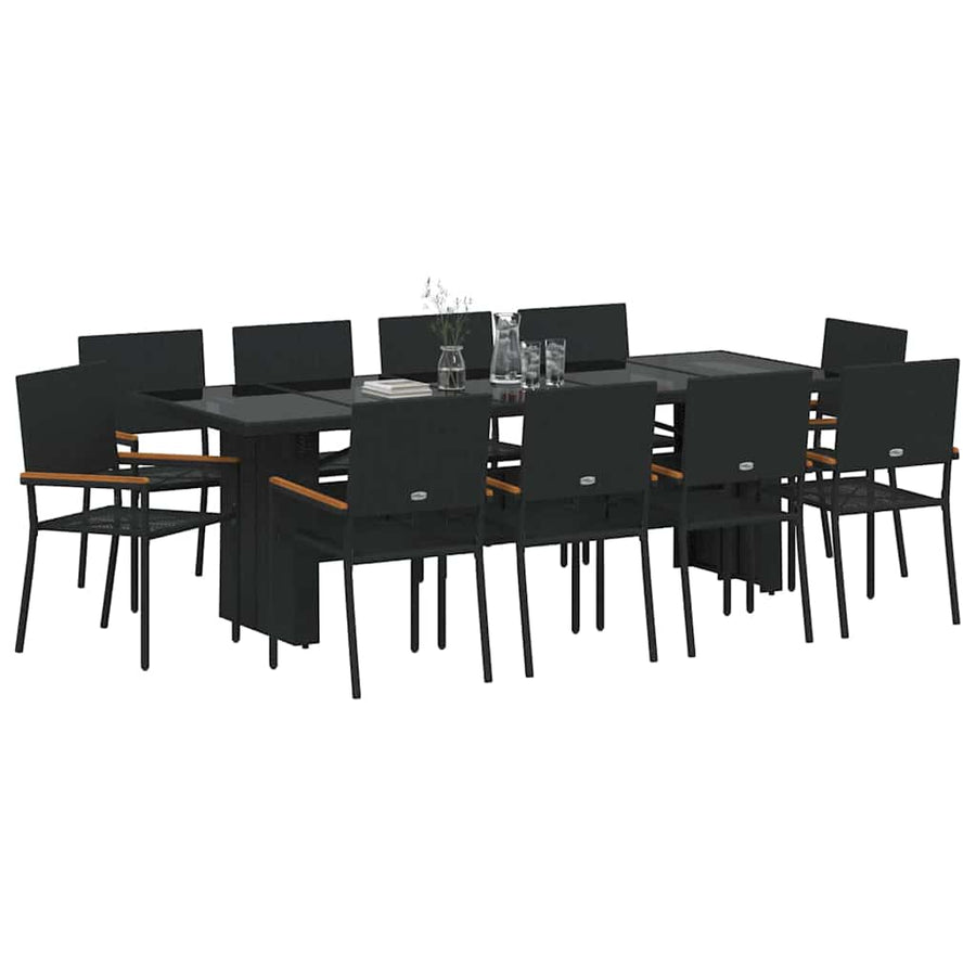 Tuin Eetset 11 pcs Zwart Poly riet