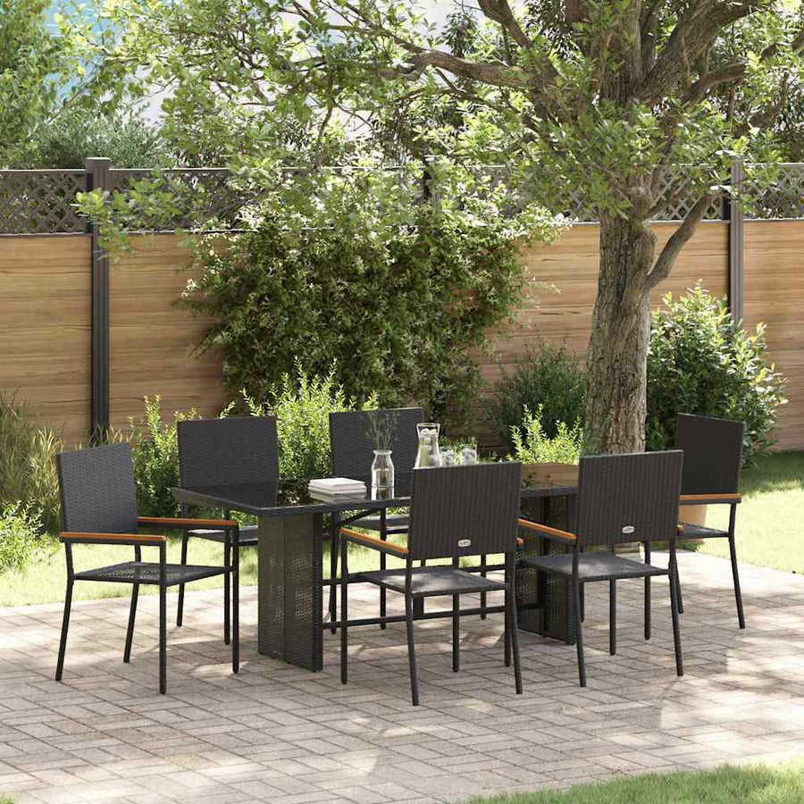 Tuin eettafelset 7 pcs Zwart poly rattan