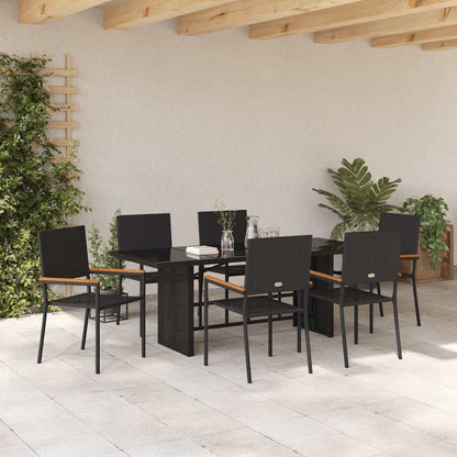 Tuin eettafelset 7 pcs Zwart poly rattan