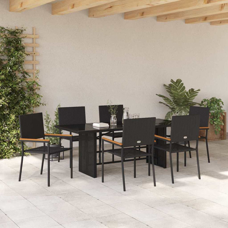 Tuin eettafelset 7 pcs Zwart poly rattan