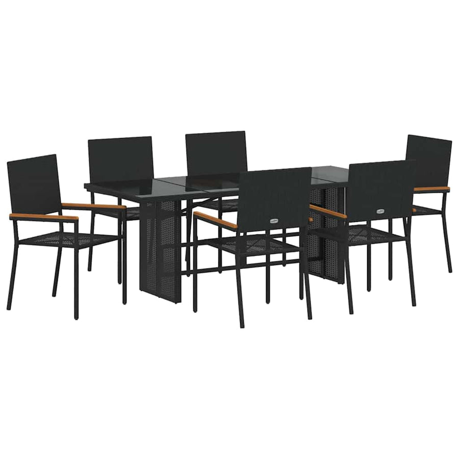 Tuin eettafelset 7 pcs Zwart poly rattan