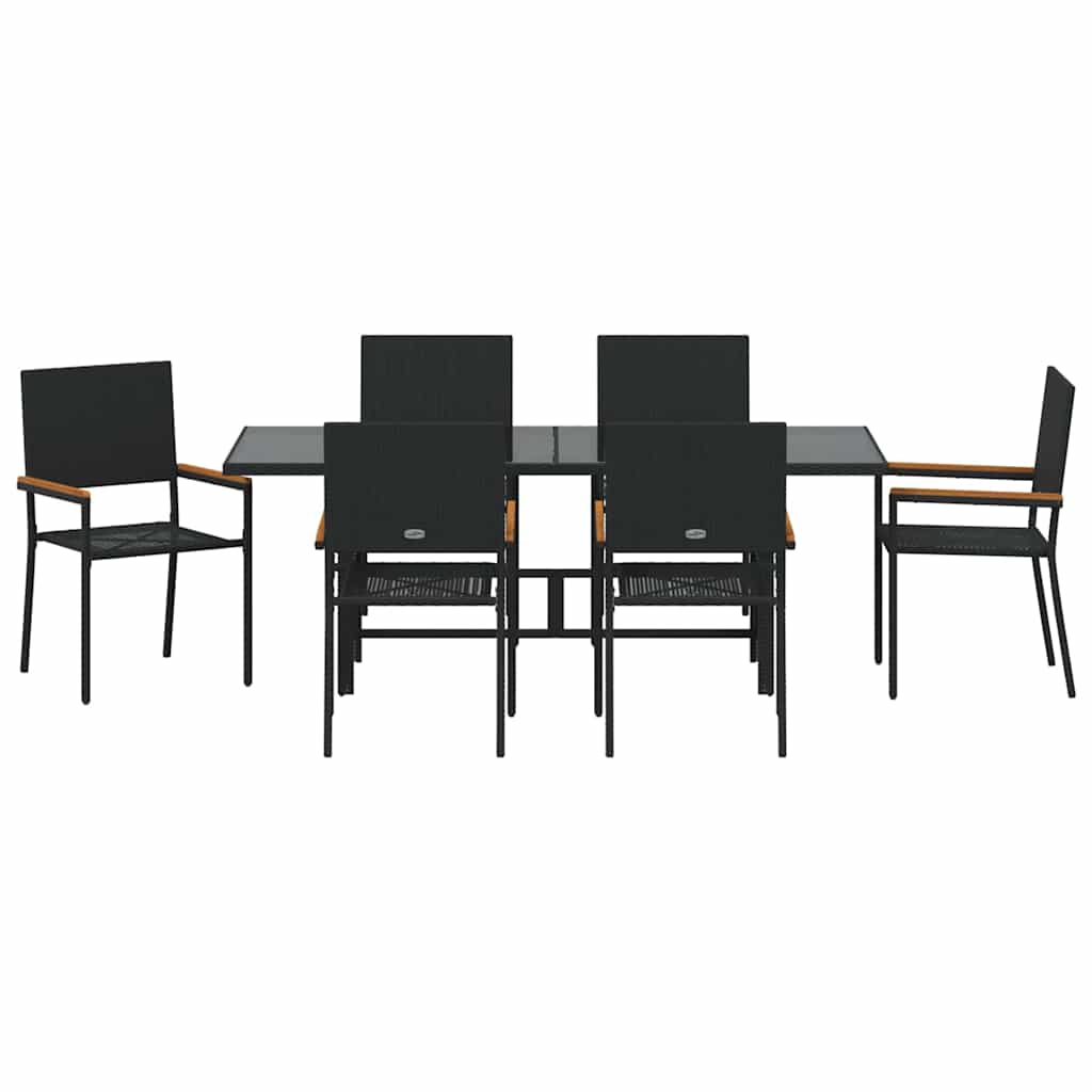 Tuin eettafelset 7 pcs Zwart poly rattan