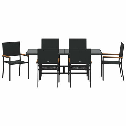 Tuin eettafelset 7 pcs Zwart poly rattan