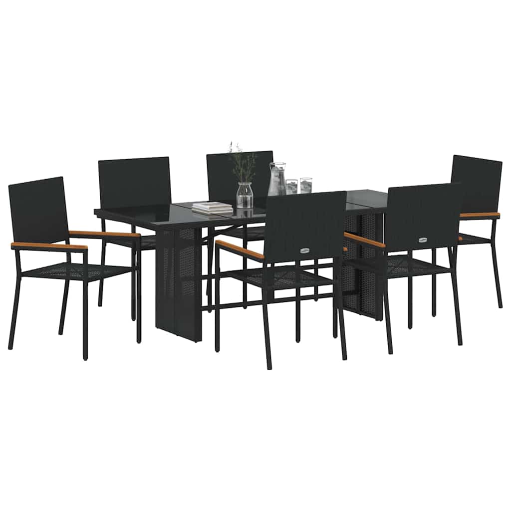 Tuin eettafelset 7 pcs Zwart poly rattan