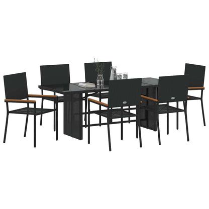 Tuin eettafelset 7 pcs Zwart poly rattan