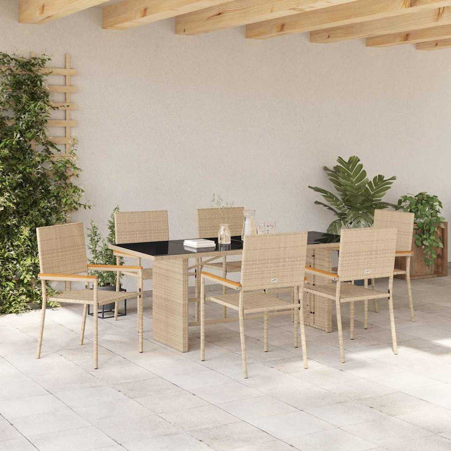 Tuin eettafelset 7 pcs Beige poly rattan
