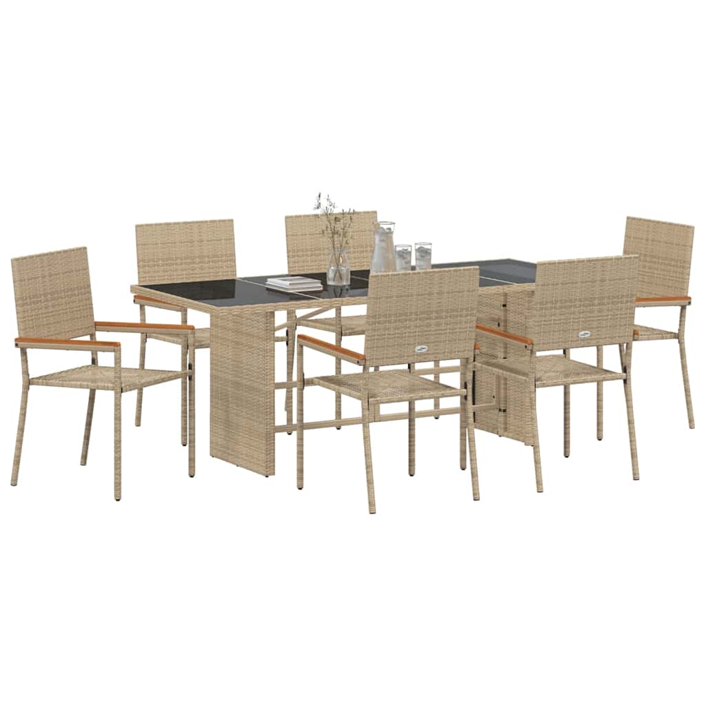 Tuin eettafelset 7 pcs Beige poly rattan