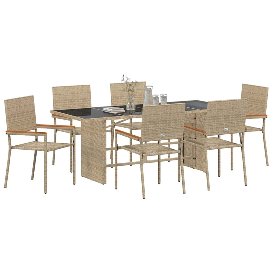 Tuin eettafelset 7 pcs Beige poly rattan