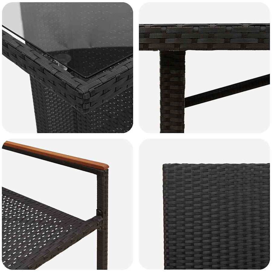 Tuin eettafelset 9 pcs Zwart poly rattan