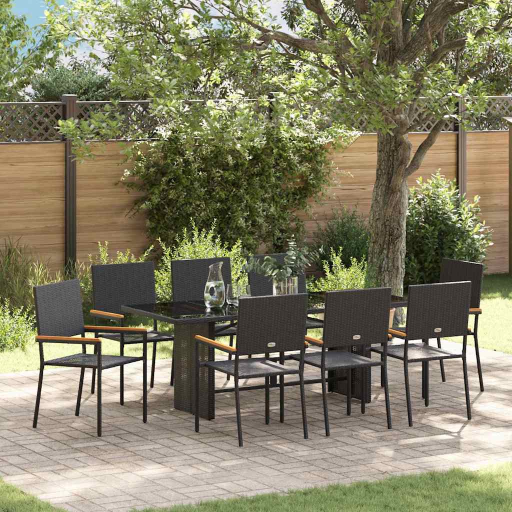 Tuin eettafelset 9 pcs Zwart poly rattan