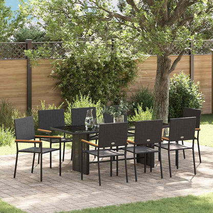 Tuin eettafelset 9 pcs Zwart poly rattan