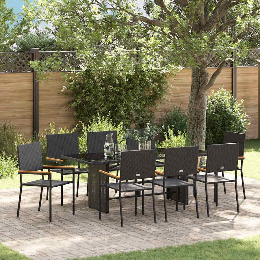 Tuin eettafelset 9 pcs Zwart poly rattan