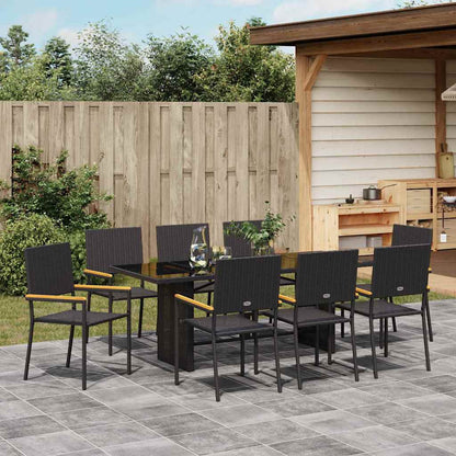 Tuin eettafelset 9 pcs Zwart poly rattan