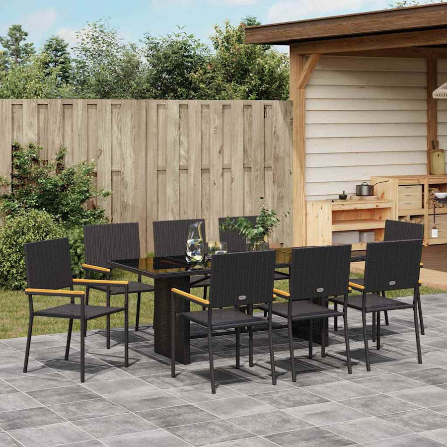 Tuin eettafelset 9 pcs Zwart poly rattan