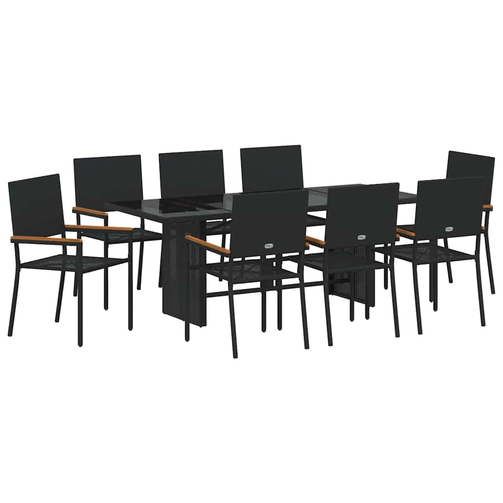 Tuin eettafelset 9 pcs Zwart poly rattan