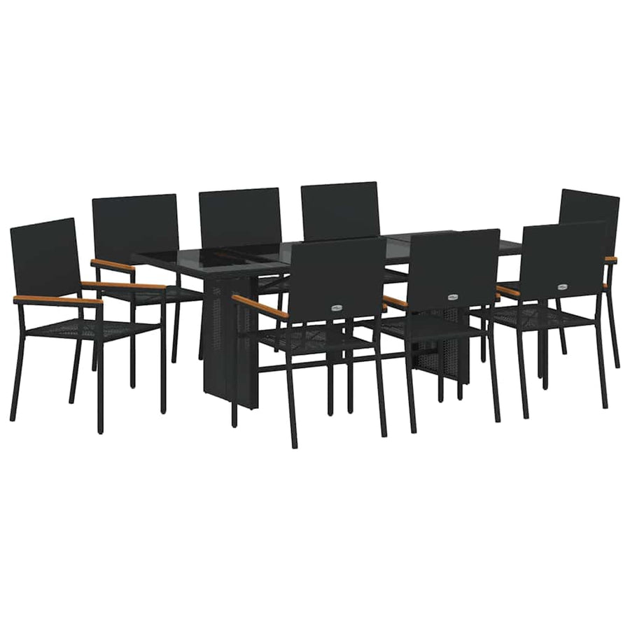 Tuin eettafelset 9 pcs Zwart poly rattan