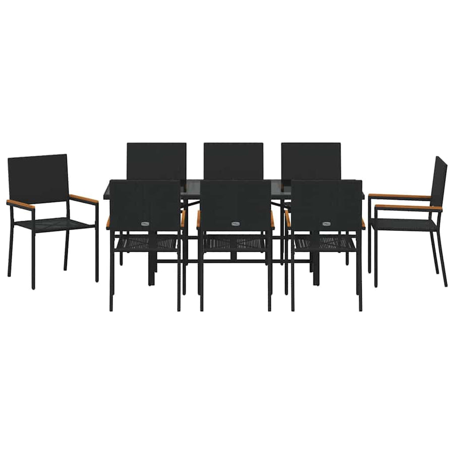 Tuin eettafelset 9 pcs Zwart poly rattan