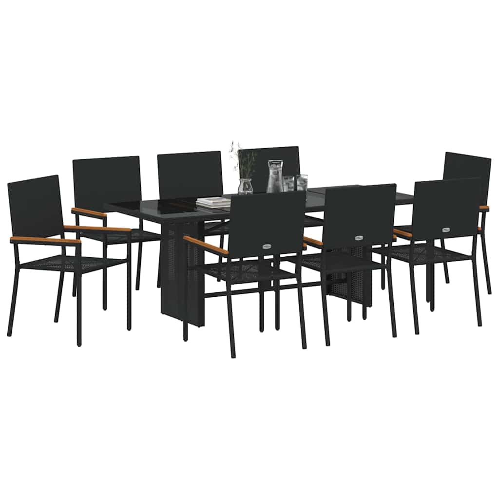 Tuin eettafelset 9 pcs Zwart poly rattan
