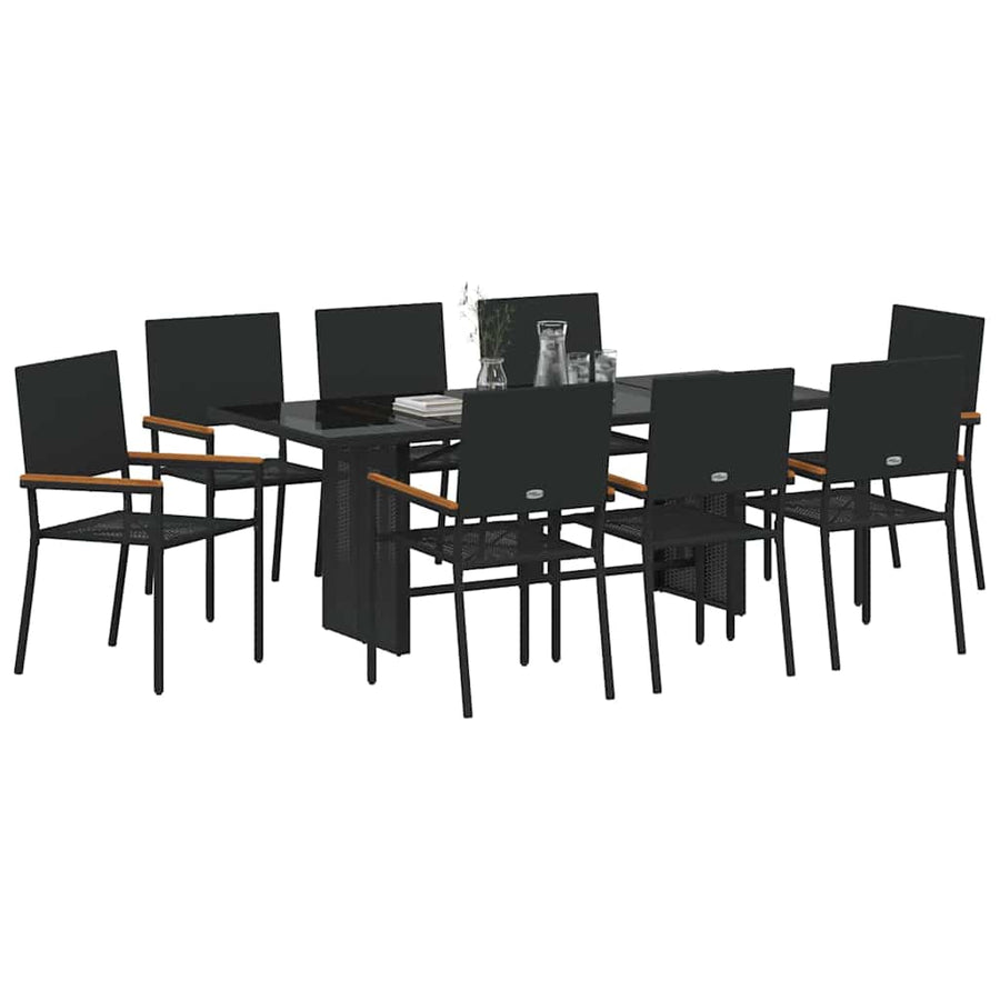 Tuin eettafelset 9 pcs Zwart poly rattan