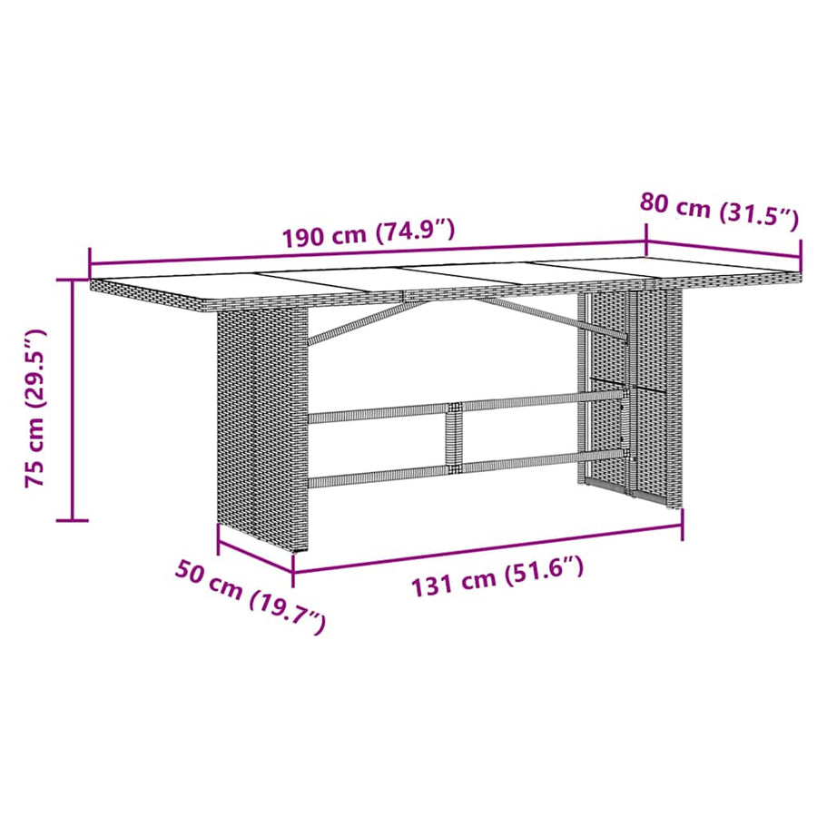 Tuin eettafelset 9 pcs Zwart poly rattan