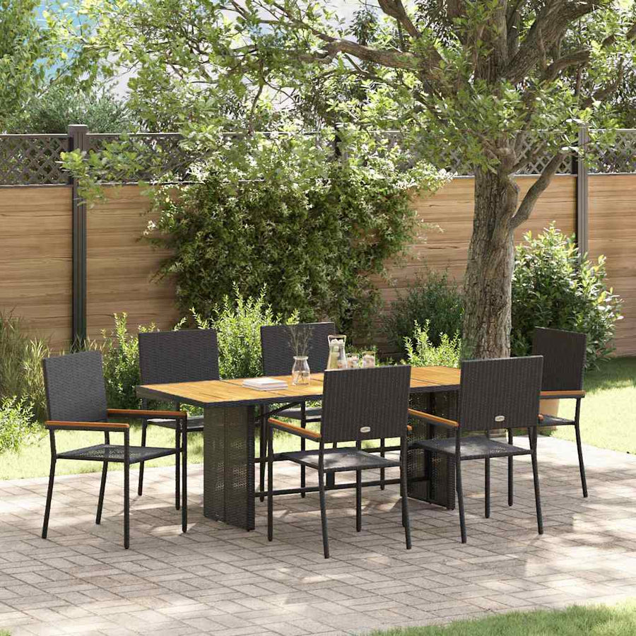 Tuin eettafelset 7 pcs Zwart poly rattan