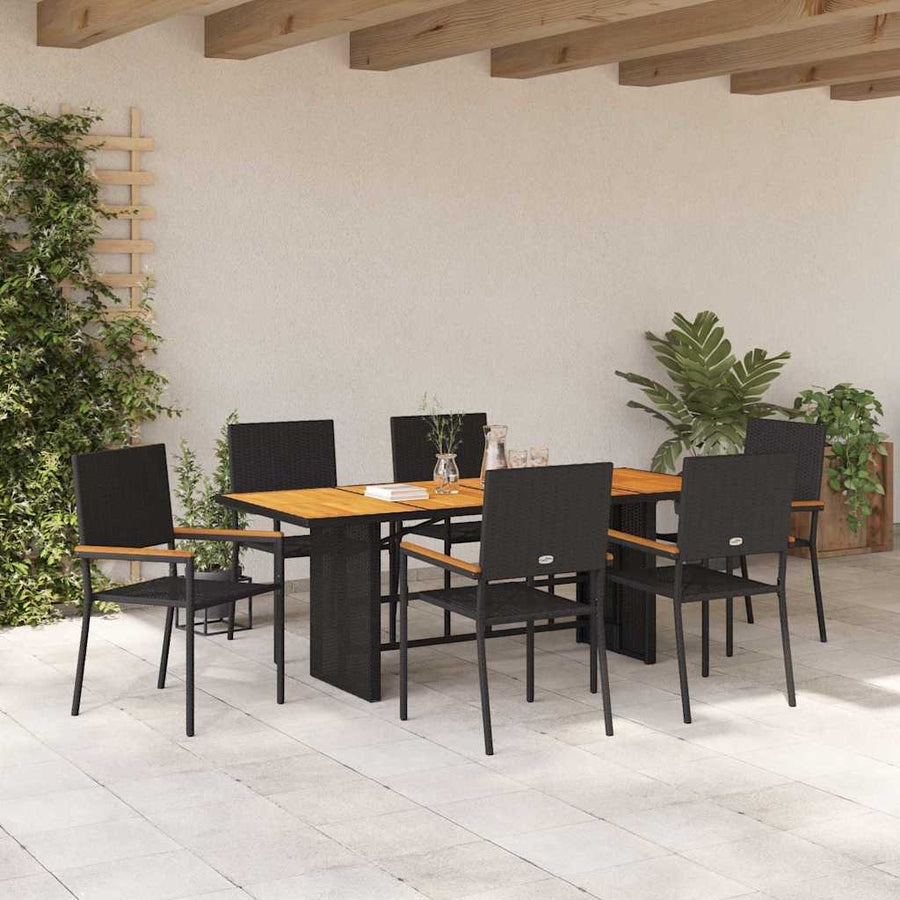 Tuin eettafelset 7 pcs Zwart poly rattan
