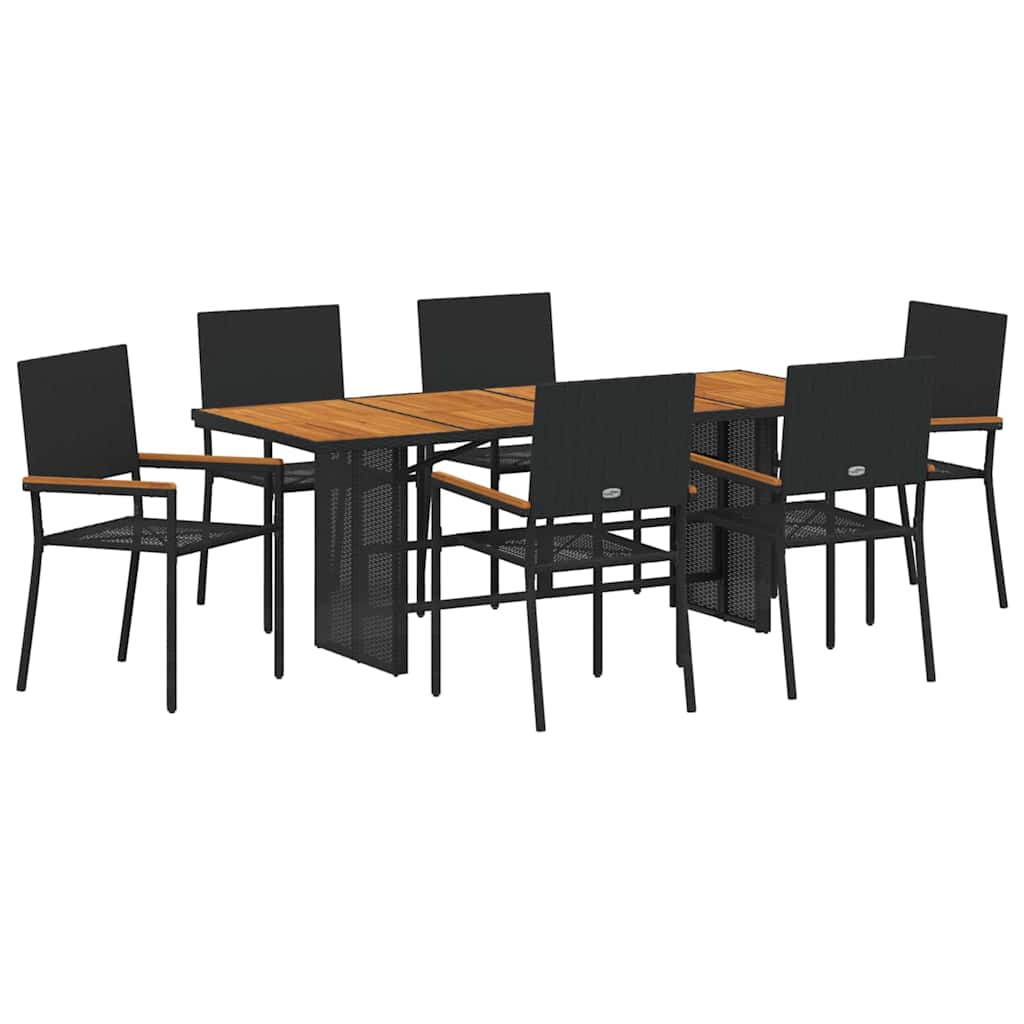 Tuin eettafelset 7 pcs Zwart poly rattan