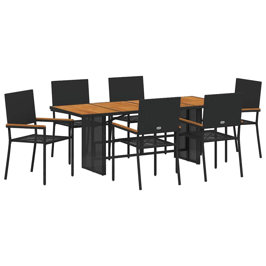Tuin eettafelset 7 pcs Zwart poly rattan