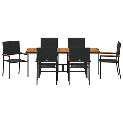 Tuin eettafelset 7 pcs Zwart poly rattan