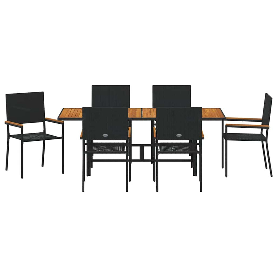 Tuin eettafelset 7 pcs Zwart poly rattan