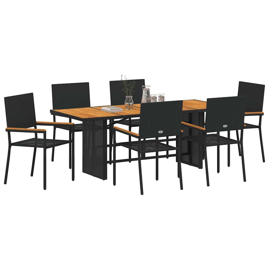 Tuin eettafelset 7 pcs Zwart poly rattan