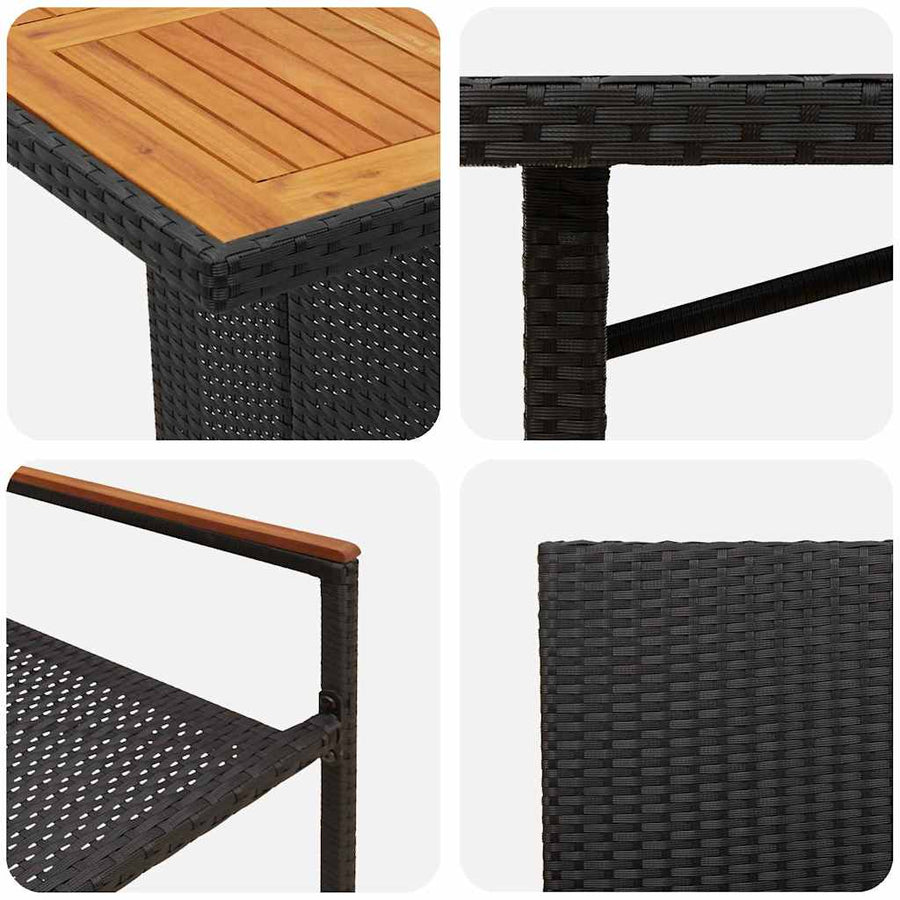 Tuin eettafelset 9 pcs Zwart poly rattan
