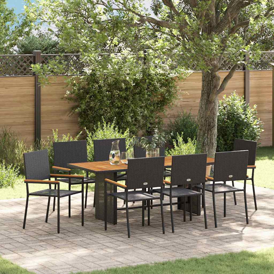 Tuin eettafelset 9 pcs Zwart poly rattan