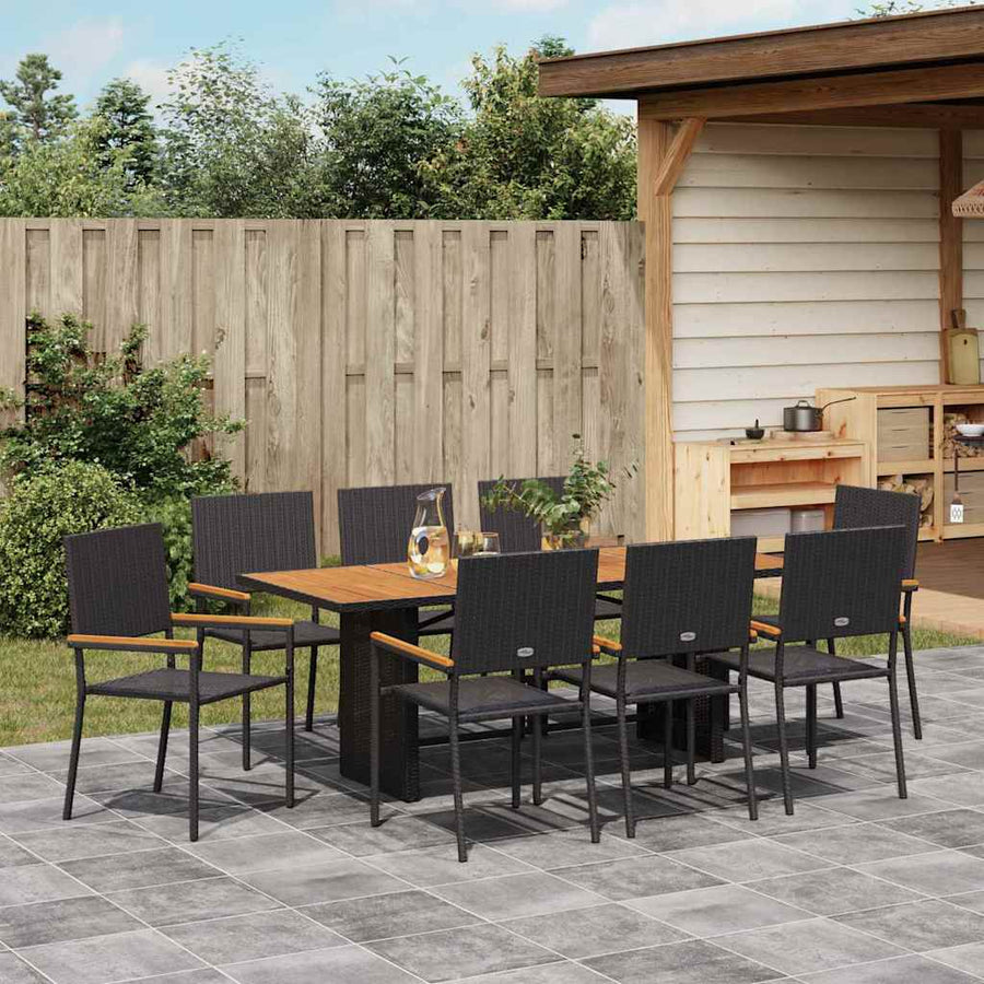 Tuin eettafelset 9 pcs Zwart poly rattan