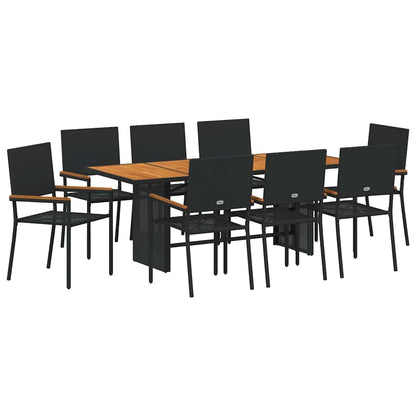 Tuin eettafelset 9 pcs Zwart poly rattan