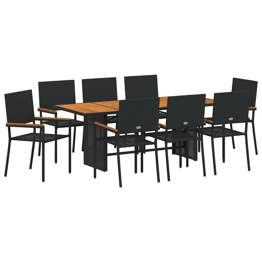 Tuin eettafelset 9 pcs Zwart poly rattan
