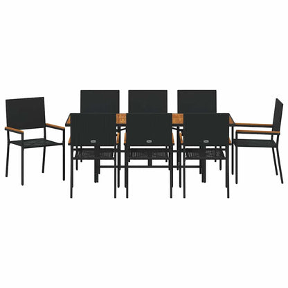 Tuin eettafelset 9 pcs Zwart poly rattan