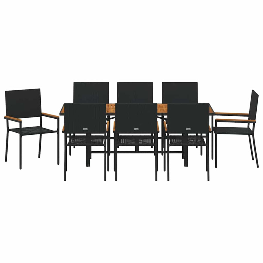 Tuin eettafelset 9 pcs Zwart poly rattan